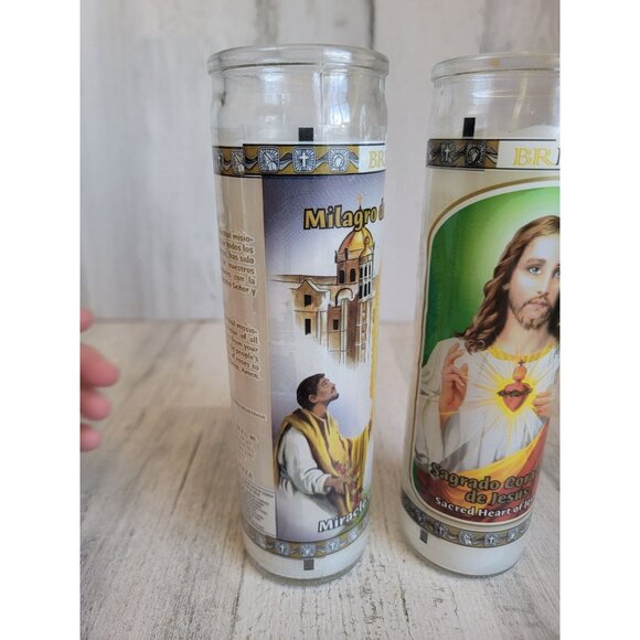 Religious Hail Mary Jesus candle tall set home decor - Picture 4 of 9
